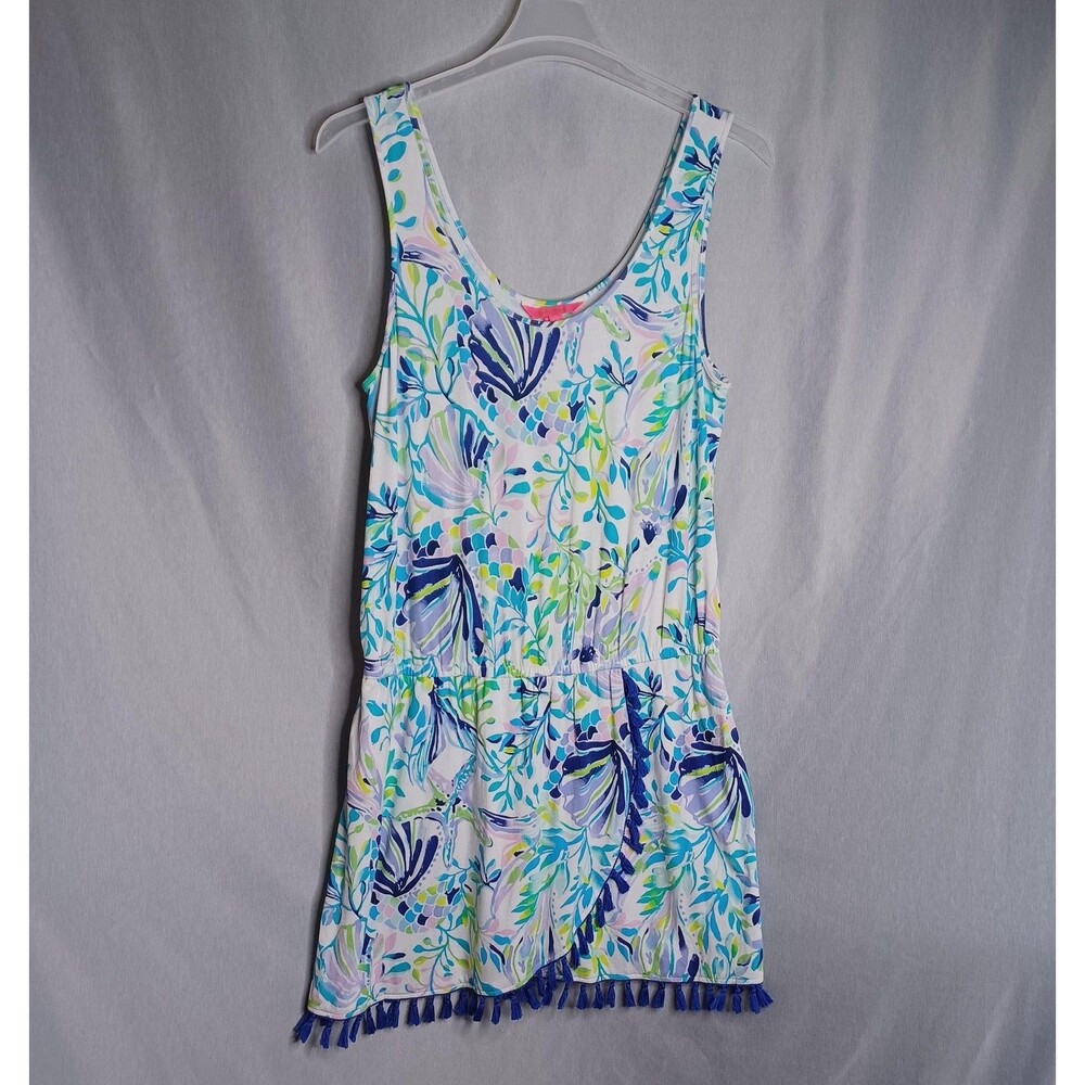 Lilly Pulitzer Romper Womens XL Blue Green Tassel Hem Beach Swim Cover Up